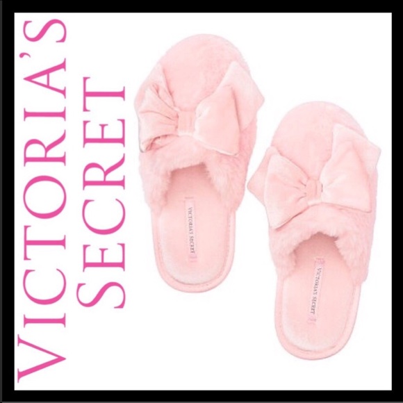 Victoria's Secret Shoes - Victoria’s Secret Velvet Bow Slippers Pink NIP